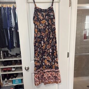 Papillon Blanc Blue and Orange Spaghetti Strap Maxi Dress